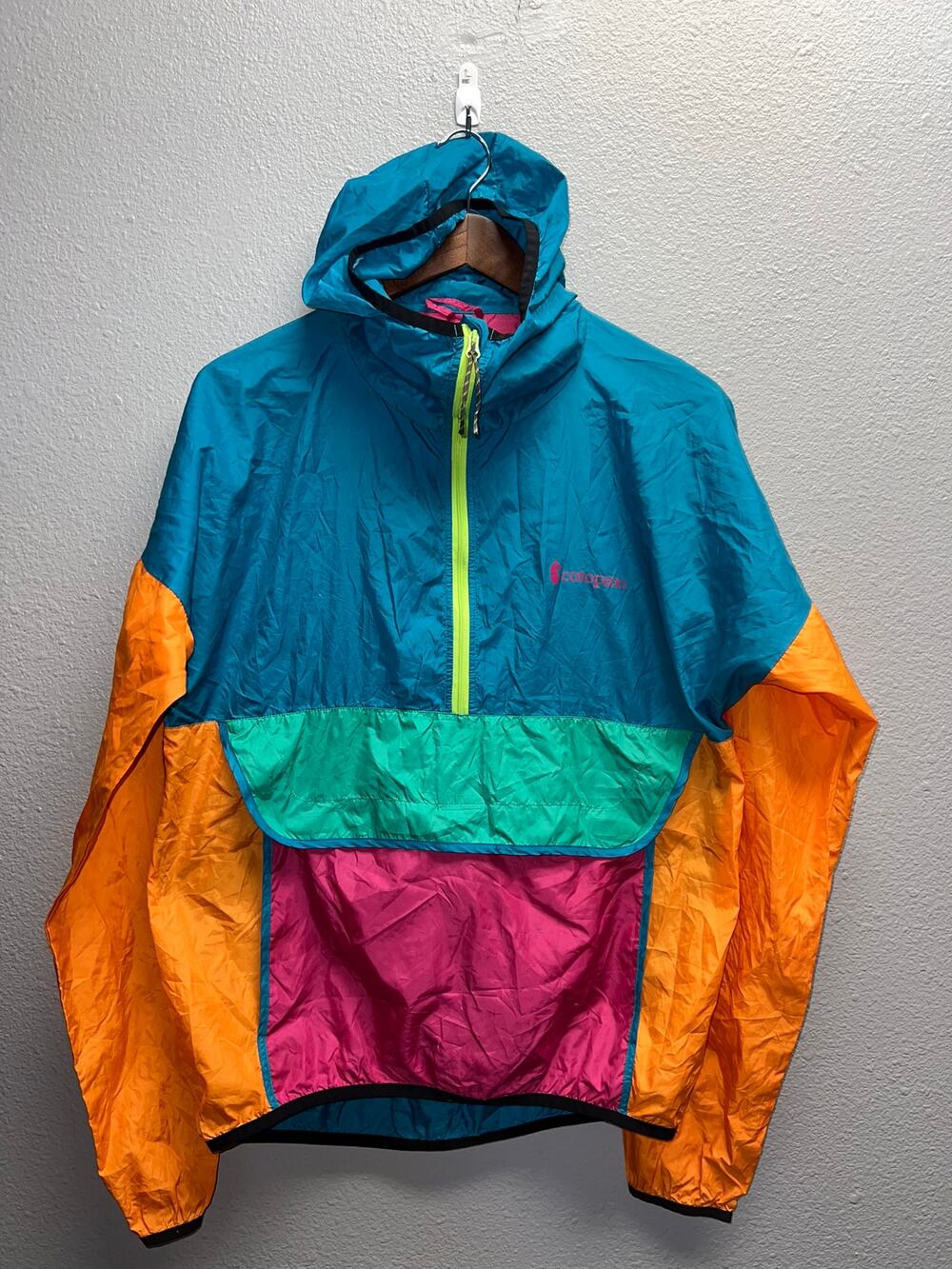 Colorblock Windbreaker Anorak Jacket - Teal, Orange, Pink